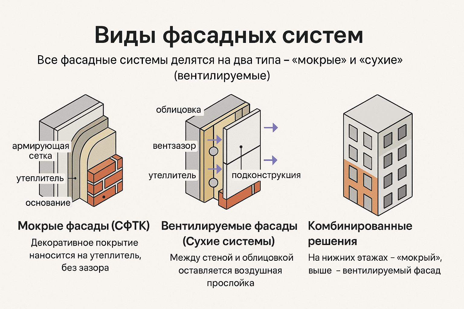 Виды фасадных систем