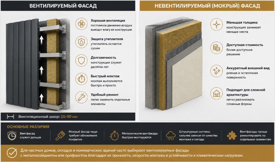 Вентилируемые и не вентилируемые фасады